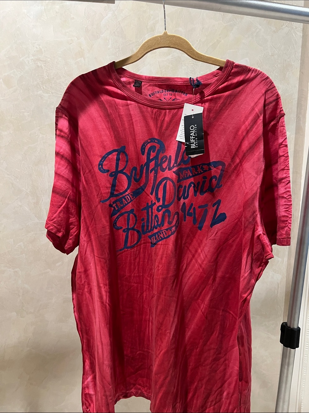 New Buffalo David Bitton Red Tee with Navy Script Graphic